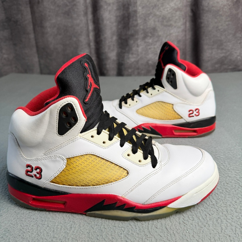 Jordan 5 Retro Fire Red White Black Red 136027-100 Mens Size 12